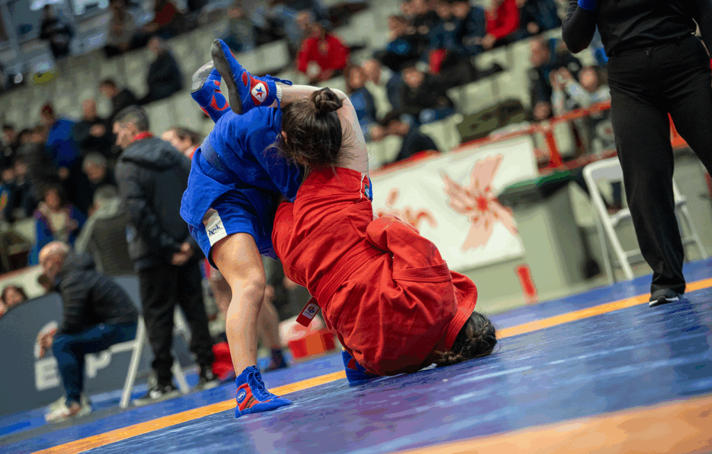 Imagen de un combate de sambo en los últimos Campeonatos de España en Gijón